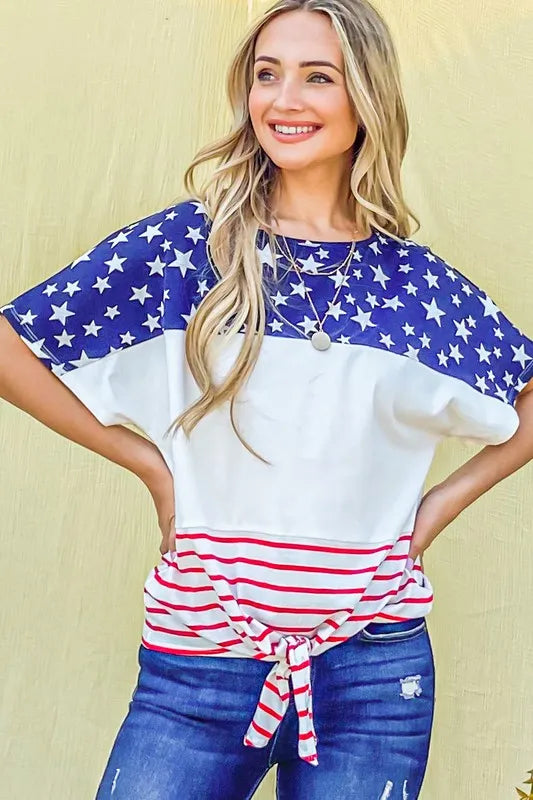 And The Why American Flag Print Tie Knot Front Casual Top - Sydney So Sweet