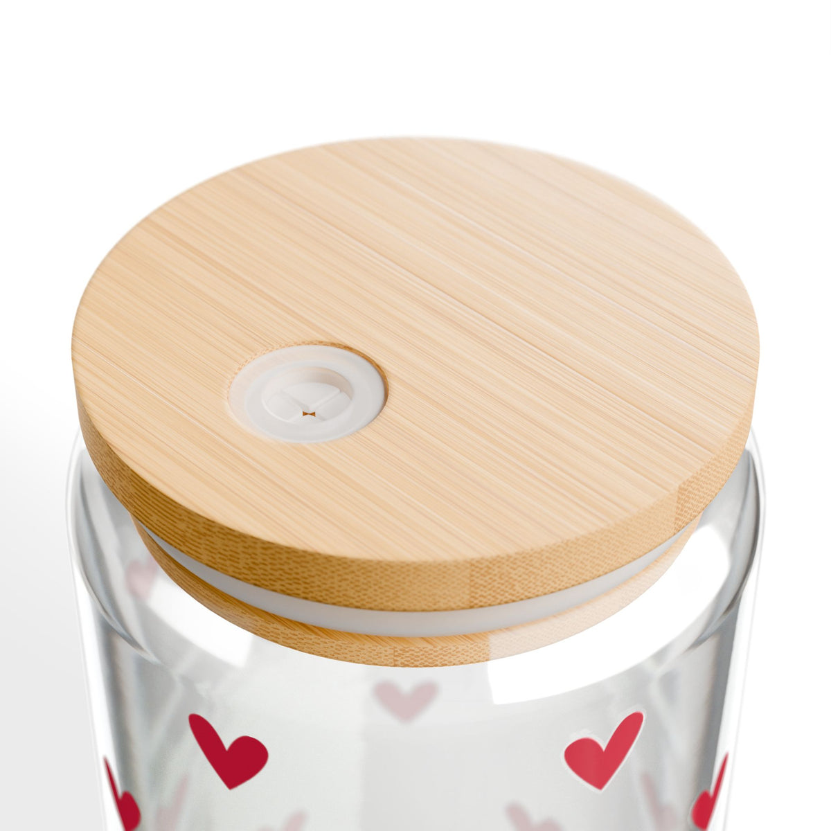 Mini Hearts Red Sipper Glass 16oz — Reusable Drink Jar with Lid & Straw