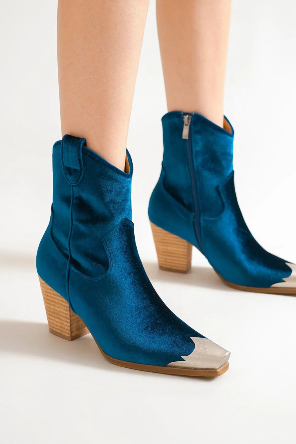 Beast Fashion Velvet Block Heel Boots with Side Zippers - Sydney So Sweet