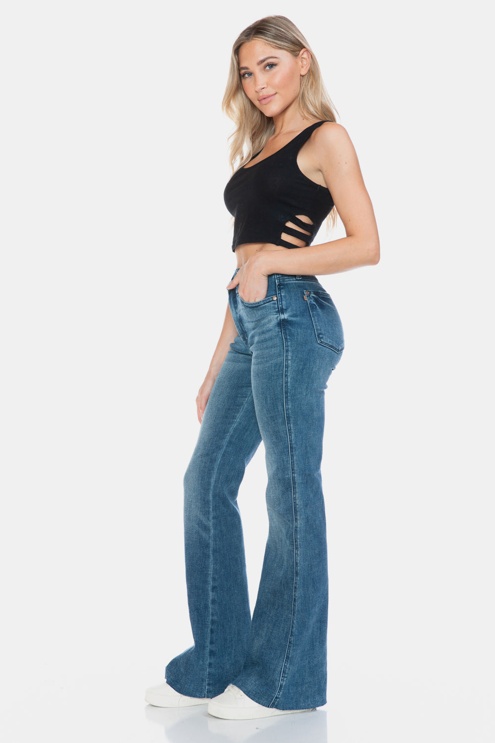 Judy Blue Full Size Tummy Control Cut Hem Flare Jeans - Sydney So Sweet