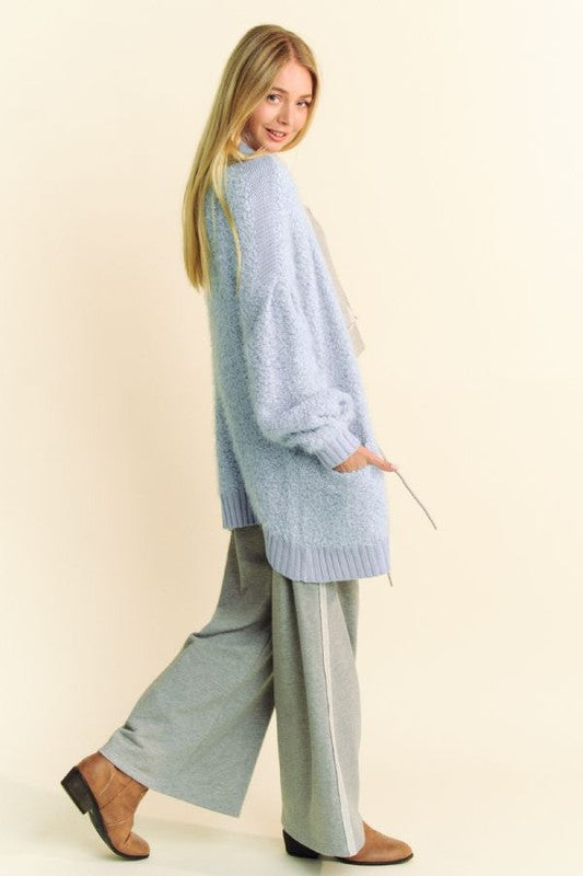 Davi & Dani Ribbed Hem Button Up Long Sleeve Cardigan - Sydney So Sweet