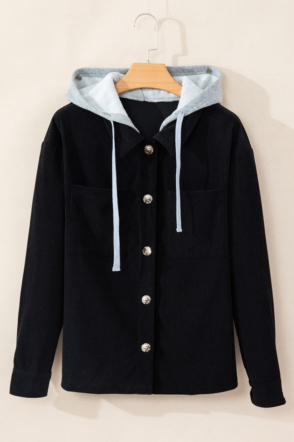 Drawstring Button Up Long Sleeve Hooded Jacket - Sydney So Sweet