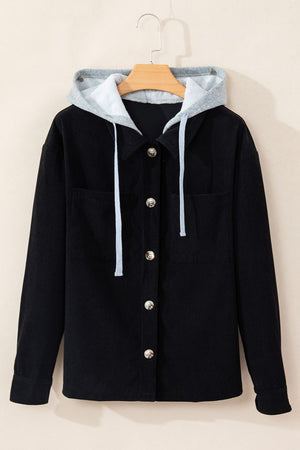 Drawstring Button Up Long Sleeve Hooded Jacket - Sydney So Sweet