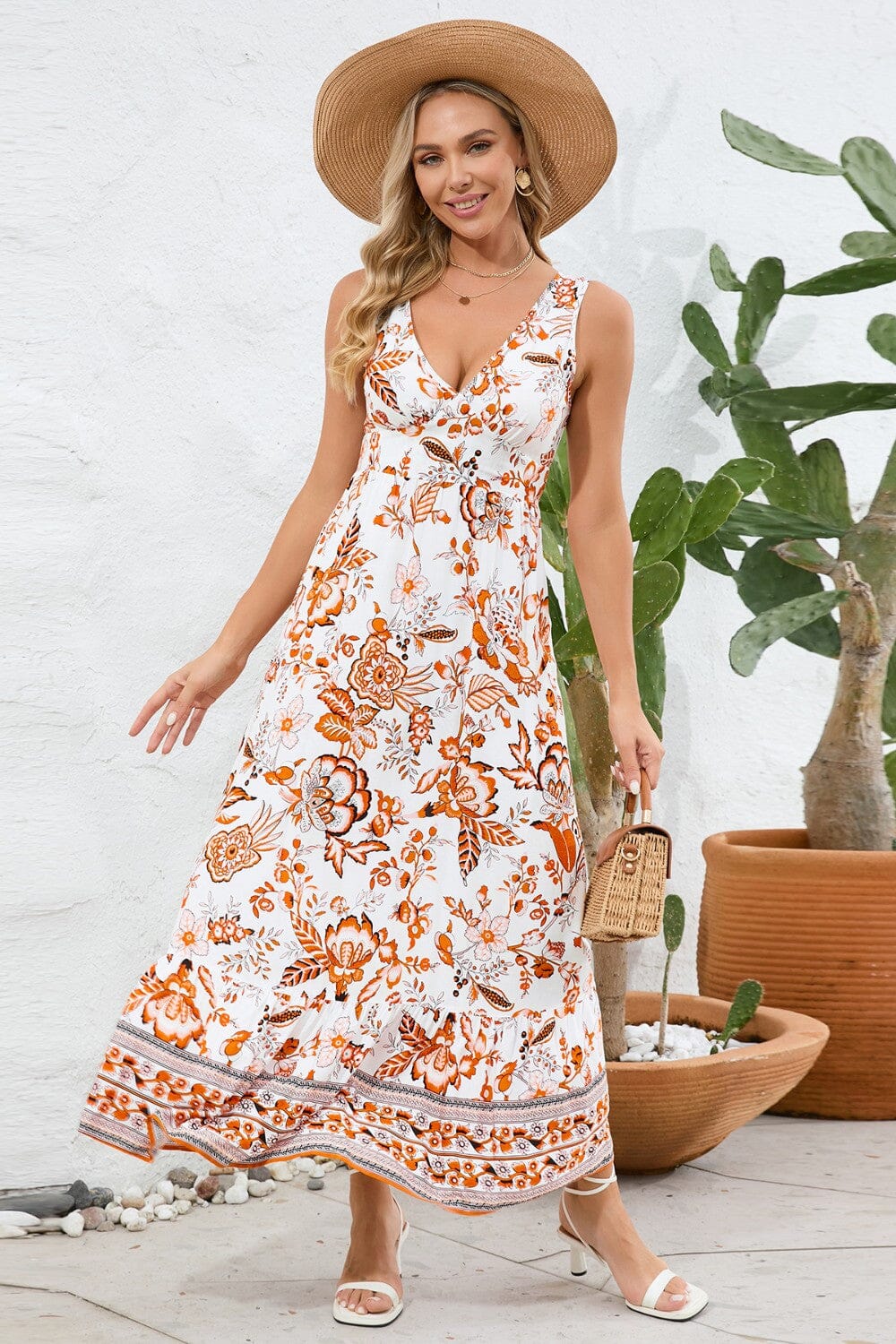 Printed V-Neck Wide Strap Dress - Sydney So Sweet