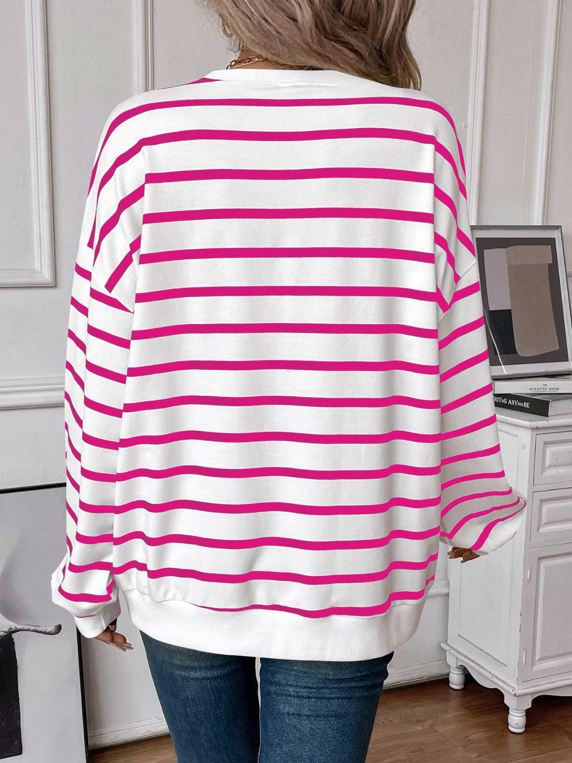 Striped Round Neck Long Sleeve Sweatshirt - Sydney So Sweet