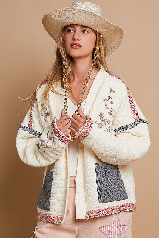 POL Embroidered Open Front Long Sleeve Jacket - Sydney So Sweet