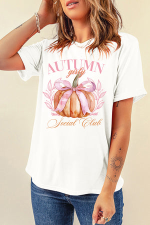 Pumpkin Graphic Round Neck Short Sleeve T-Shirt - Sydney So Sweet