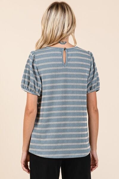 Mittoshop Contrast Striped Short Puff Sleeve Knit Top - Sydney So Sweet