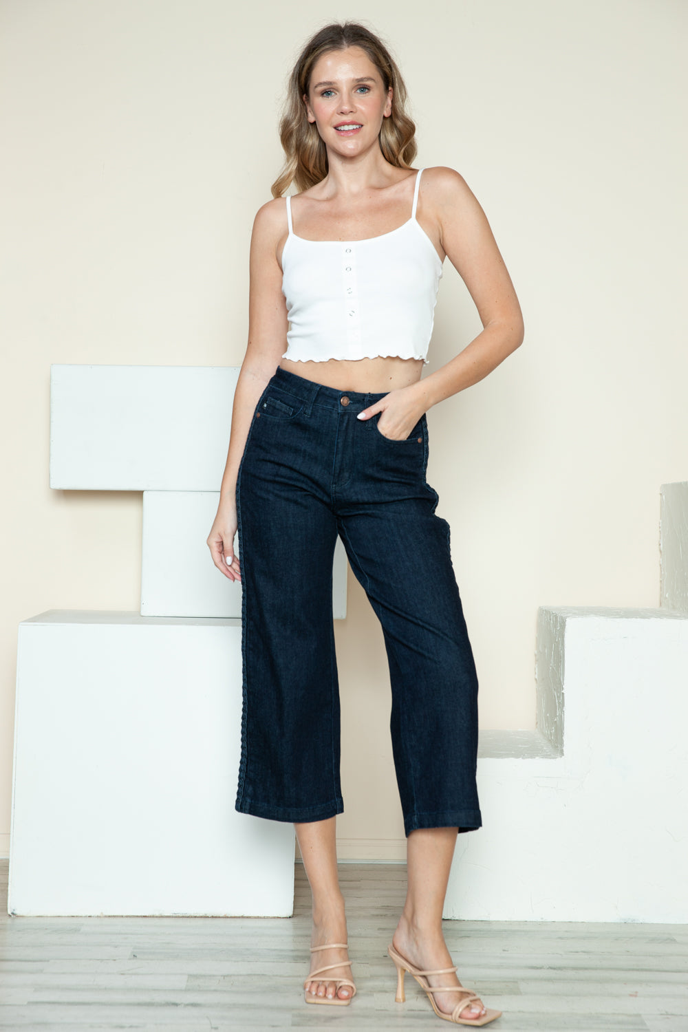 Judy Blue Full Size Side Seam Braid Detail Crop Wide Leg Jeans - Sydney So Sweet