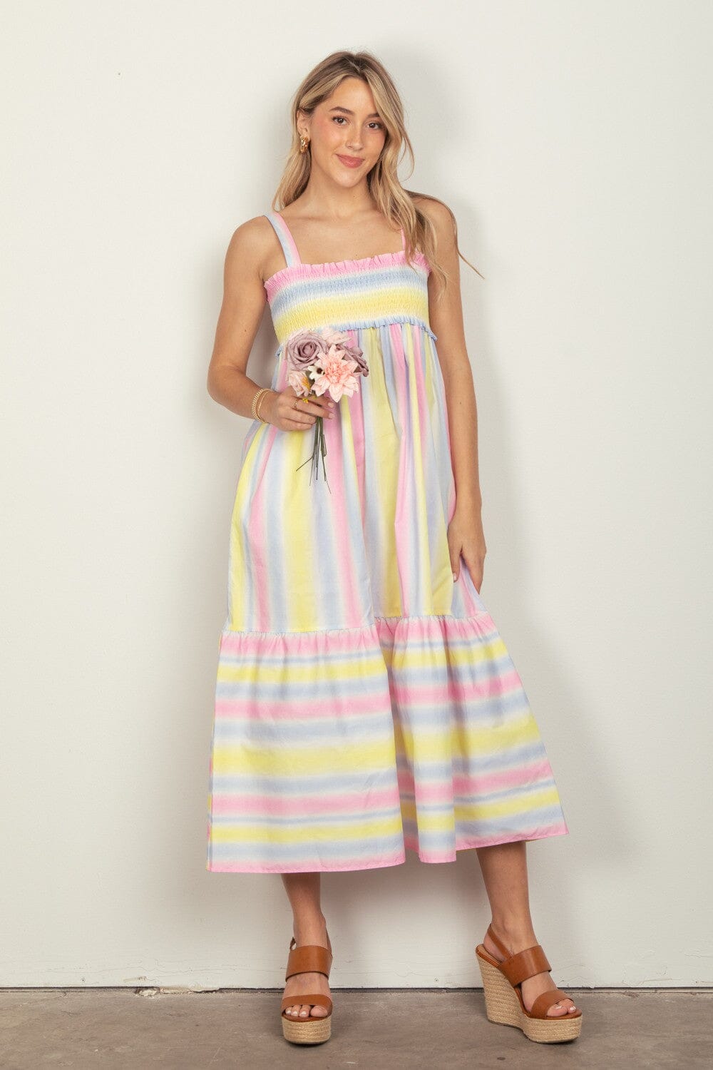 Striped Woven Smocked Midi Cami Dress - Sydney So Sweet