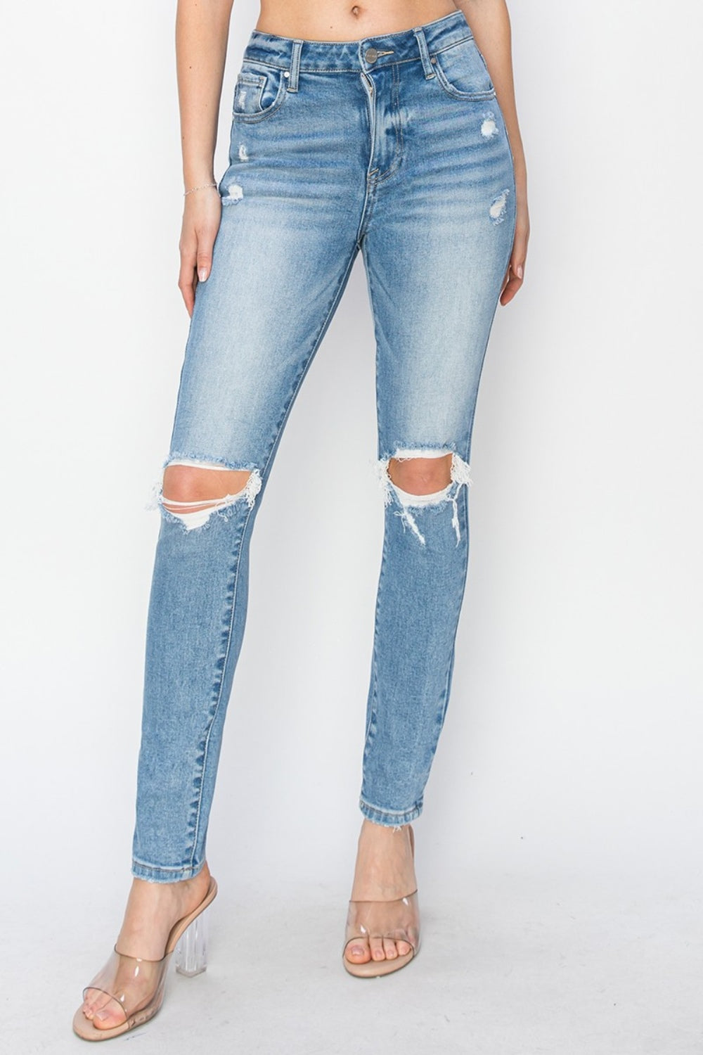 Risen Full Size High Rise Knee Distressed Skinny Jeans - Sydney So Sweet