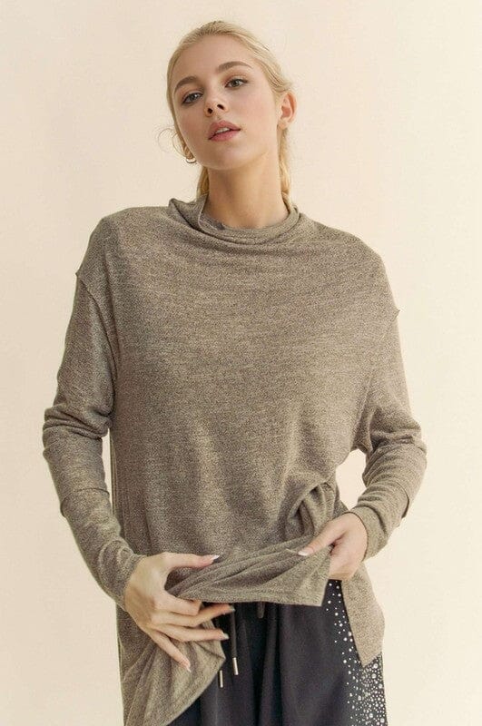 Davi & Dani Slit Mock Neck Long Sleeve Top - Sydney So Sweet