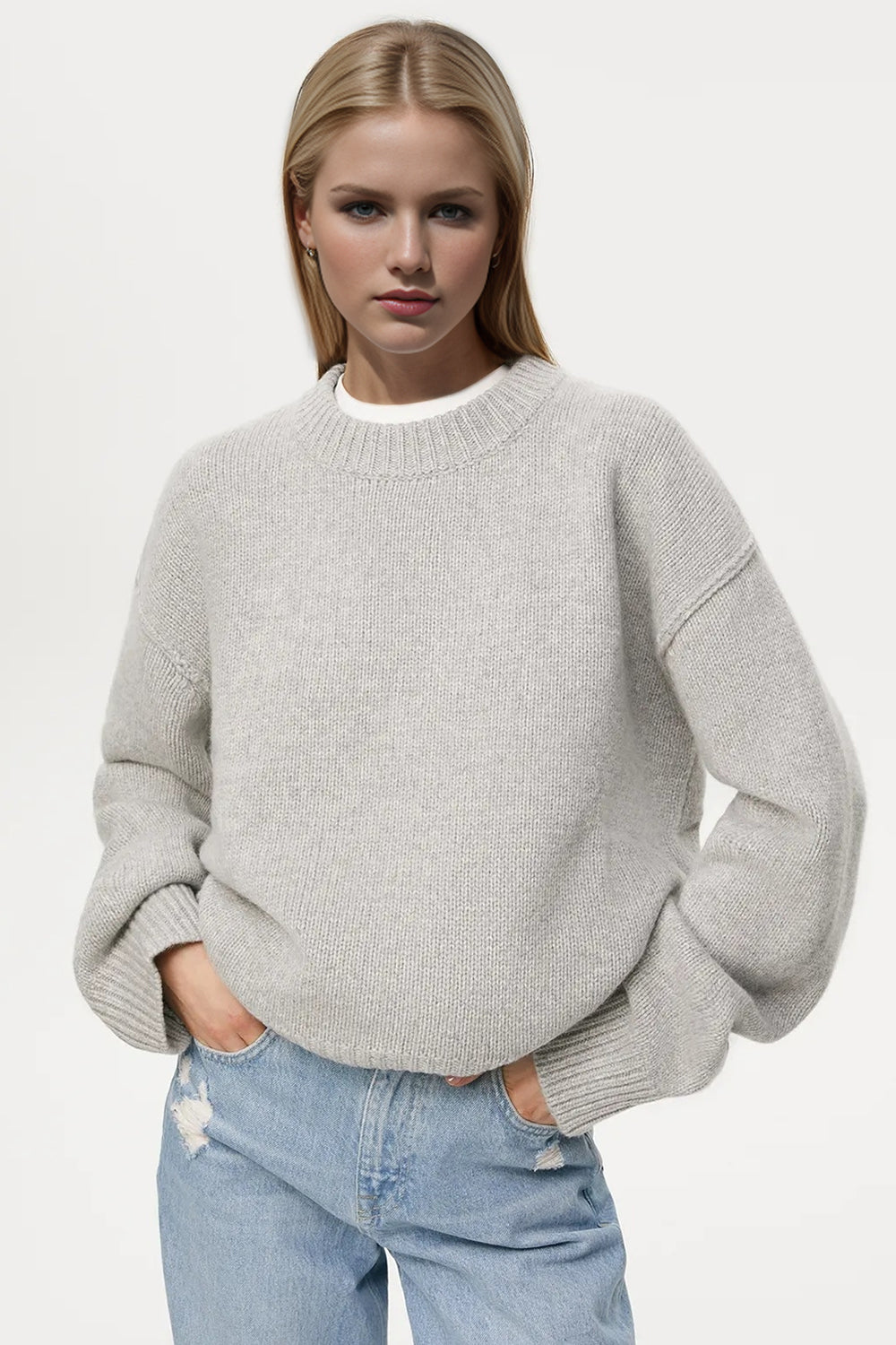 Basic Bae Round Neck Dropped Shoulder Sweater - Sydney So Sweet