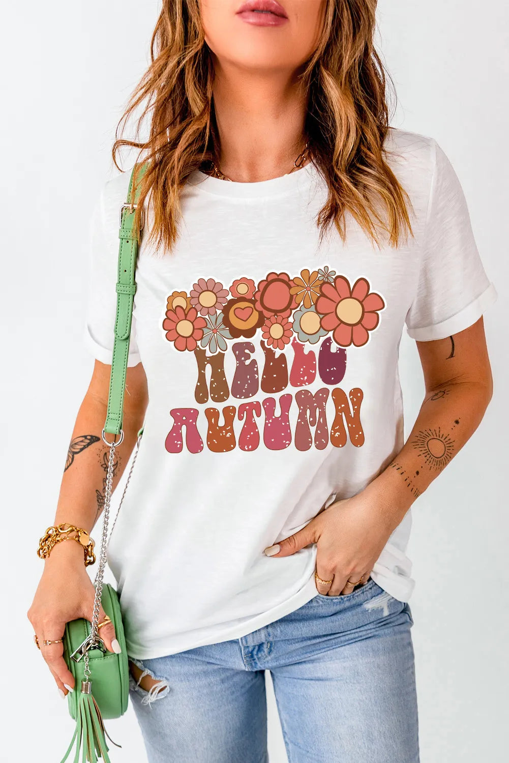 Hello Autumn Flower Women&#39;s Graphic Short Sleeve T-Shirt - Sydney So Sweet