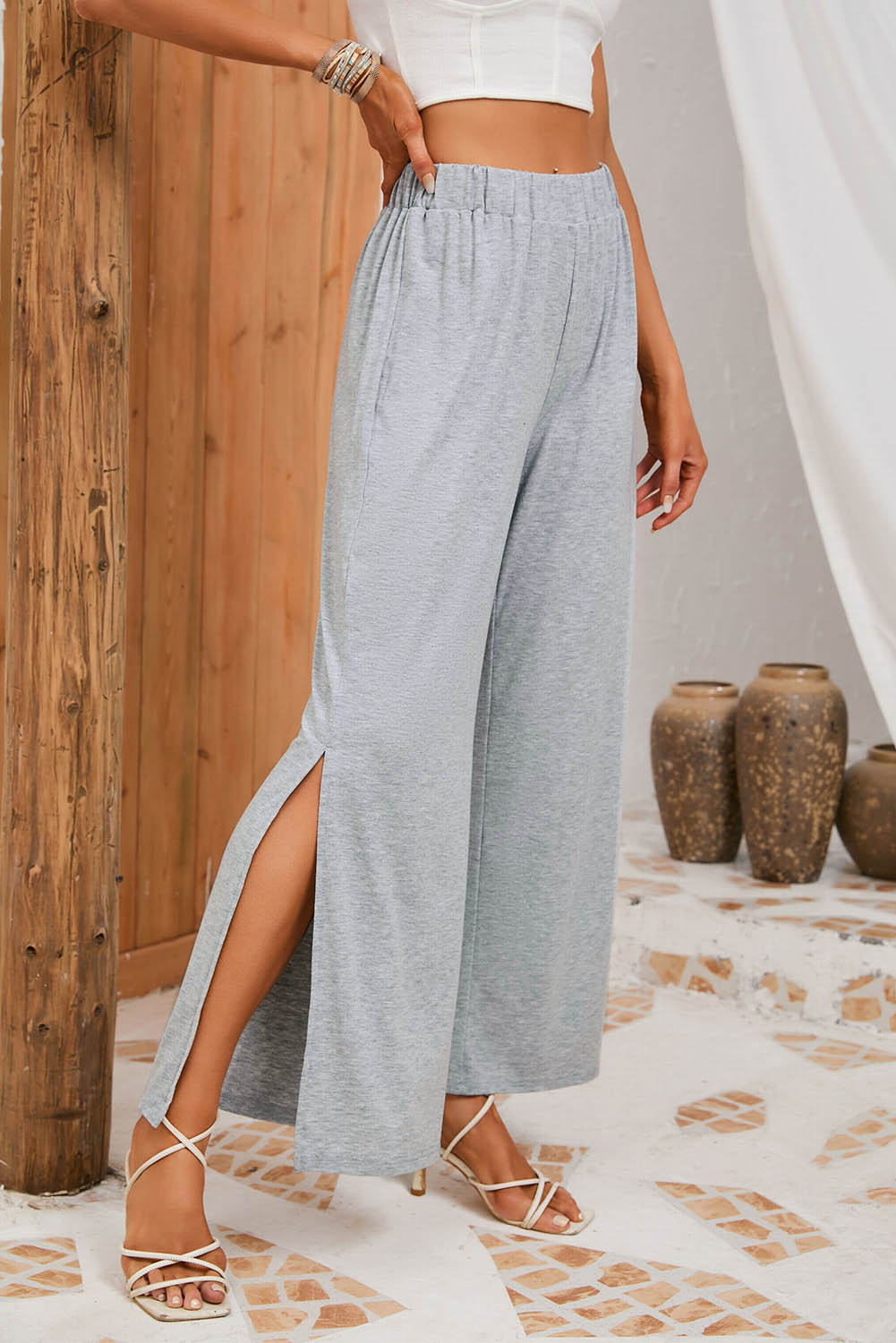 Slit Elastic Waist Pants - Sydney So Sweet