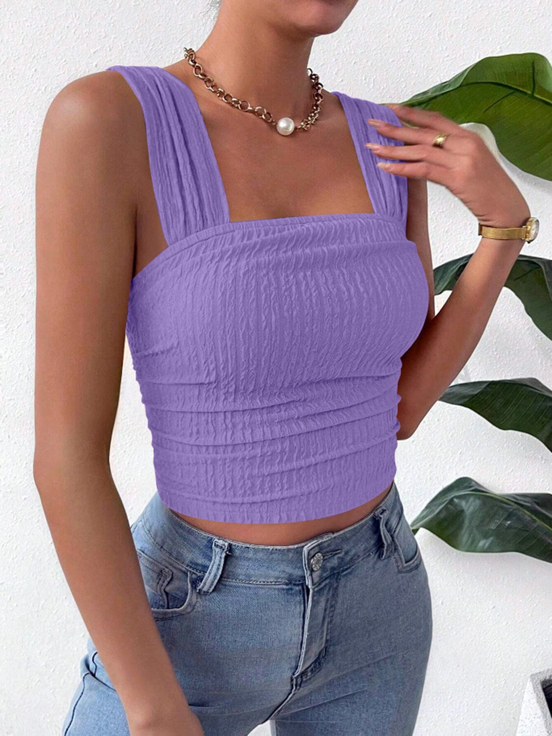 Textured Square Neck Wide Strap Tank - Sydney So Sweet