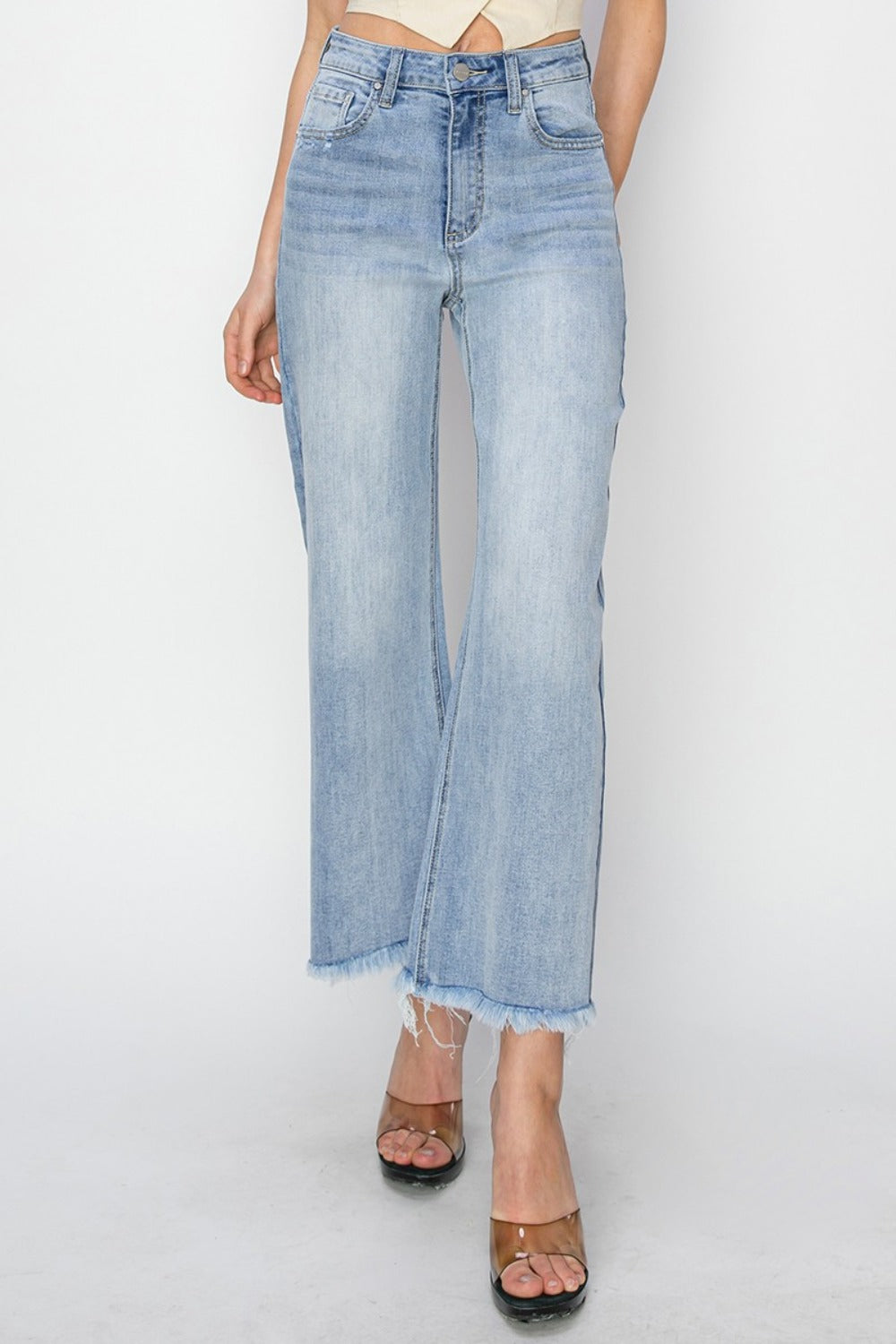 RISEN High Rise Crop Wide Fray Hem Jeans - Sydney So Sweet