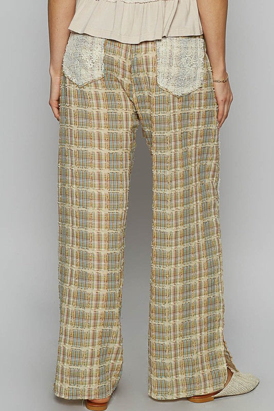 POL Lace Trim Drawstring Checkered Wide Leg Pants - Sydney So Sweet