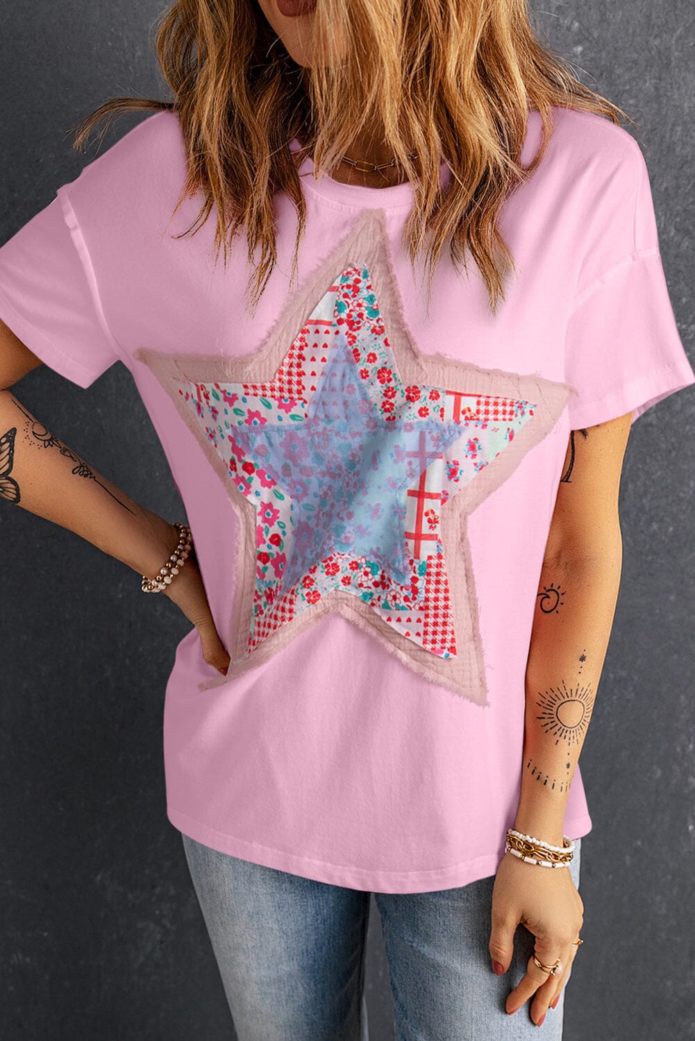 Star Round Neck Short Sleeve T-Shirt in Pink or White - Sydney So Sweet