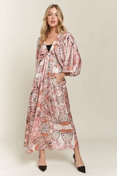 ADORA Printed V-Neck Batwing Sleeve Dress - Sydney So Sweet
