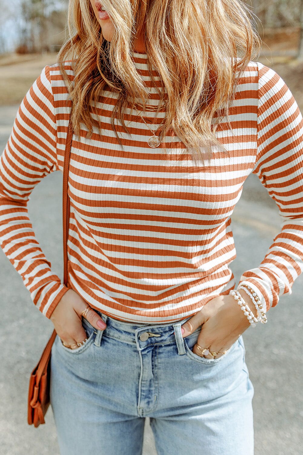 Striped Mock Neck Long Sleeve Top - Sydney So Sweet