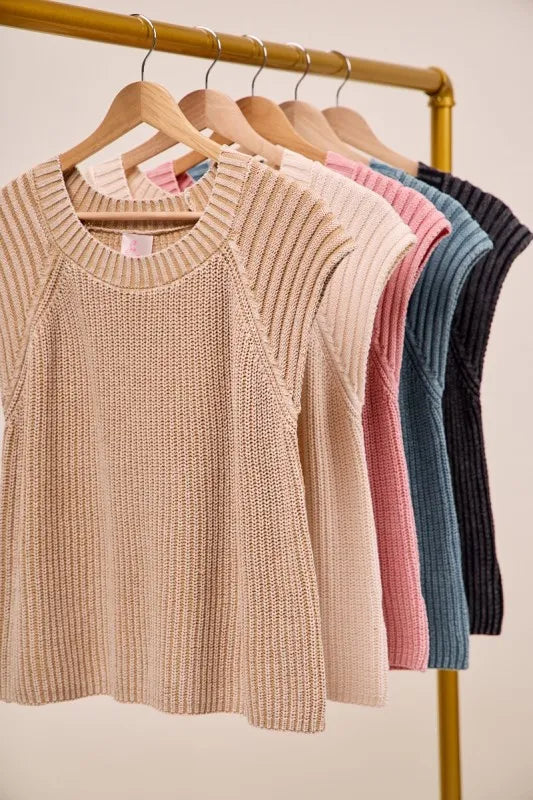 SO ME Mineral Washed Raglan Sleeveless Sweater Top - Sydney So Sweet