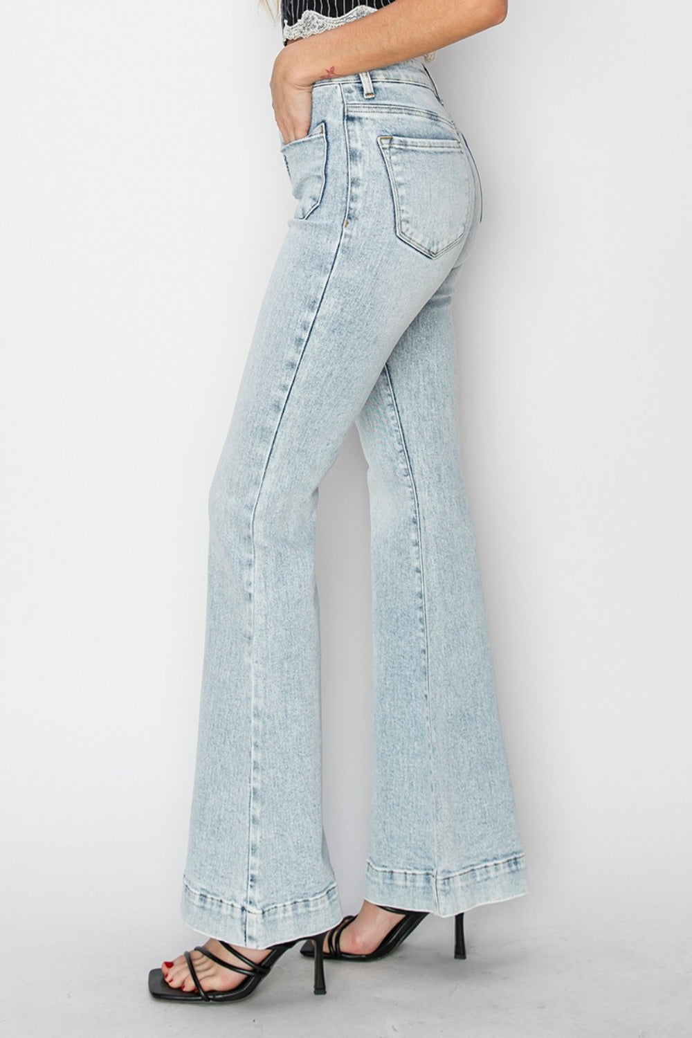 Risen Full Size High Rise Front Patch Pocket Flare Jeans - Sydney So Sweet