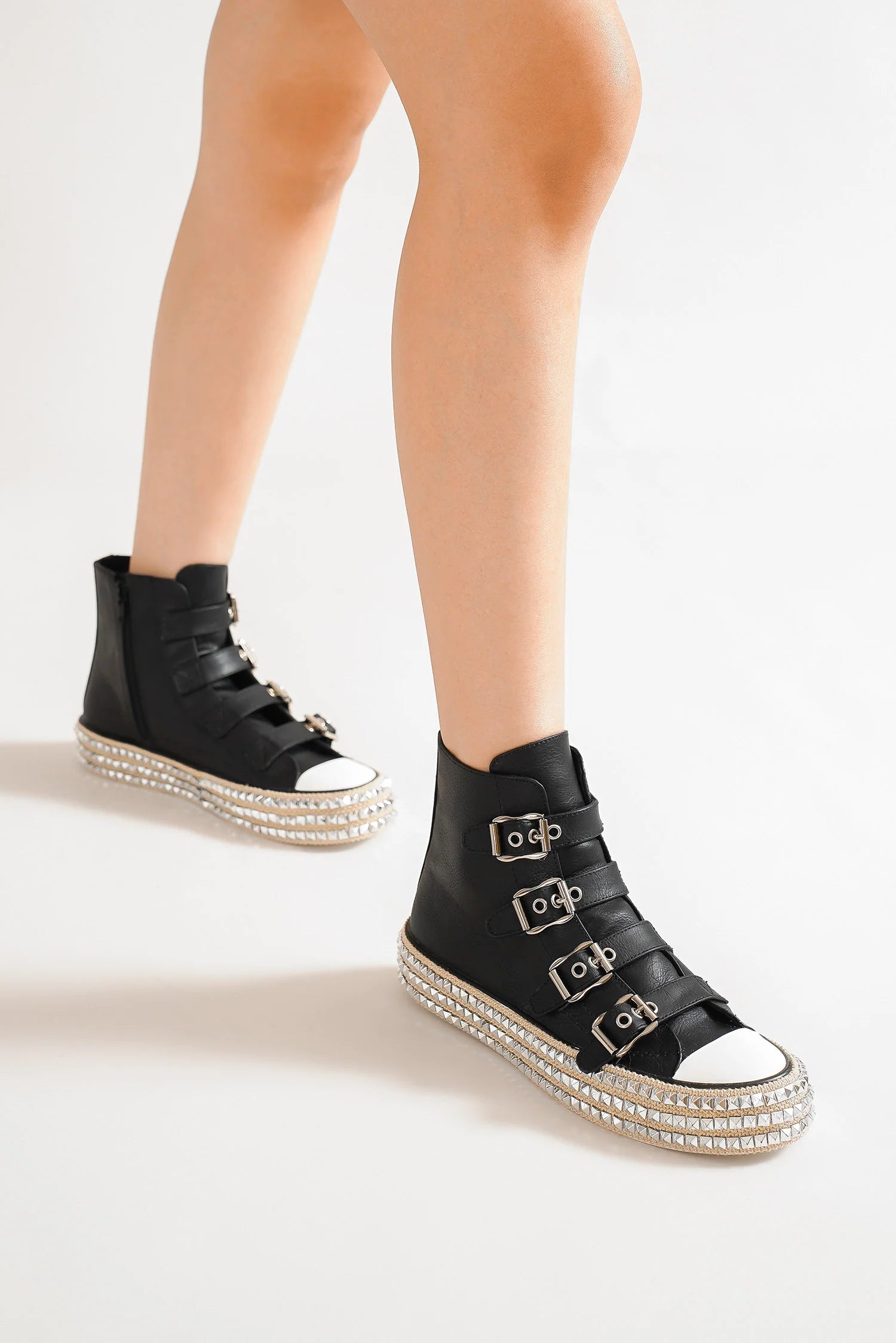 Beast Fashion Multi-Buckle Straps Studded Platform Sneakers - Sydney So Sweet