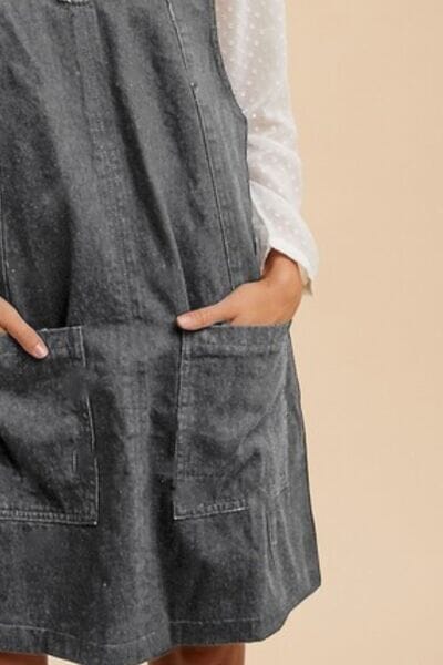 Annie Wear V-Neck Adjustable Strap Denim Overall Dress with Pockets - Sydney So Sweet