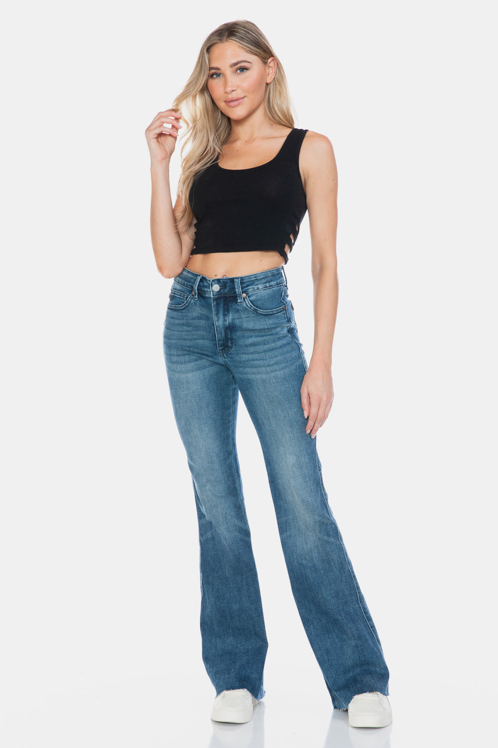 Judy Blue Full Size Tummy Control Cut Hem Flare Jeans - Sydney So Sweet