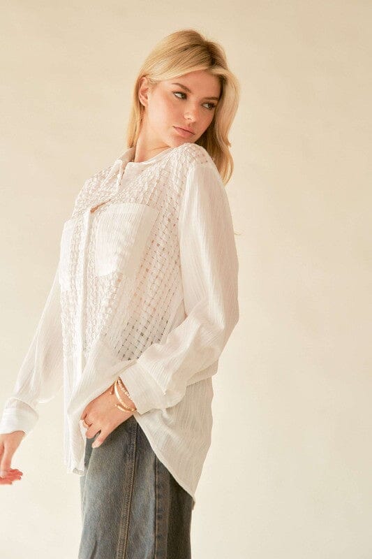 Davi & Dani Crinkled Jacquard Button Down Shirt - Sydney So Sweet