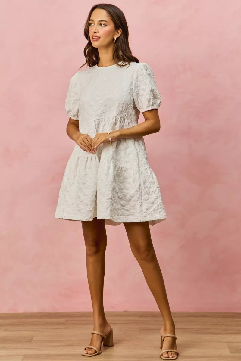 SO ME Floral Jacquard Diagnol Tiered Short Mini Dress - Sydney So Sweet