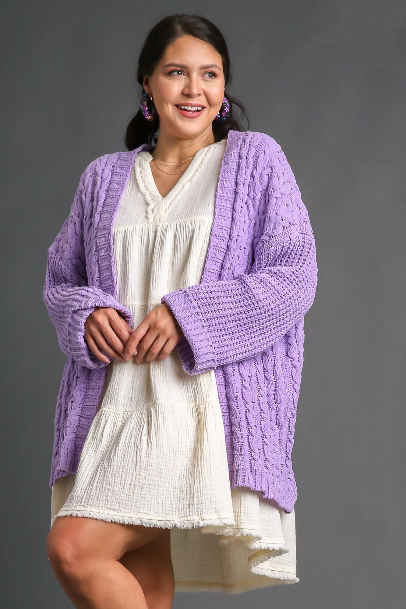 Umgee Full Size Cable Knit Open Front Long Sleeve Cardigan - Sydney So Sweet