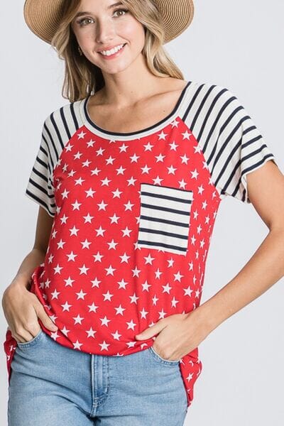 Heimish Full Size Star & Striped Round Neck Short Sleeve T-Shirt Plus Size - Sydney So Sweet