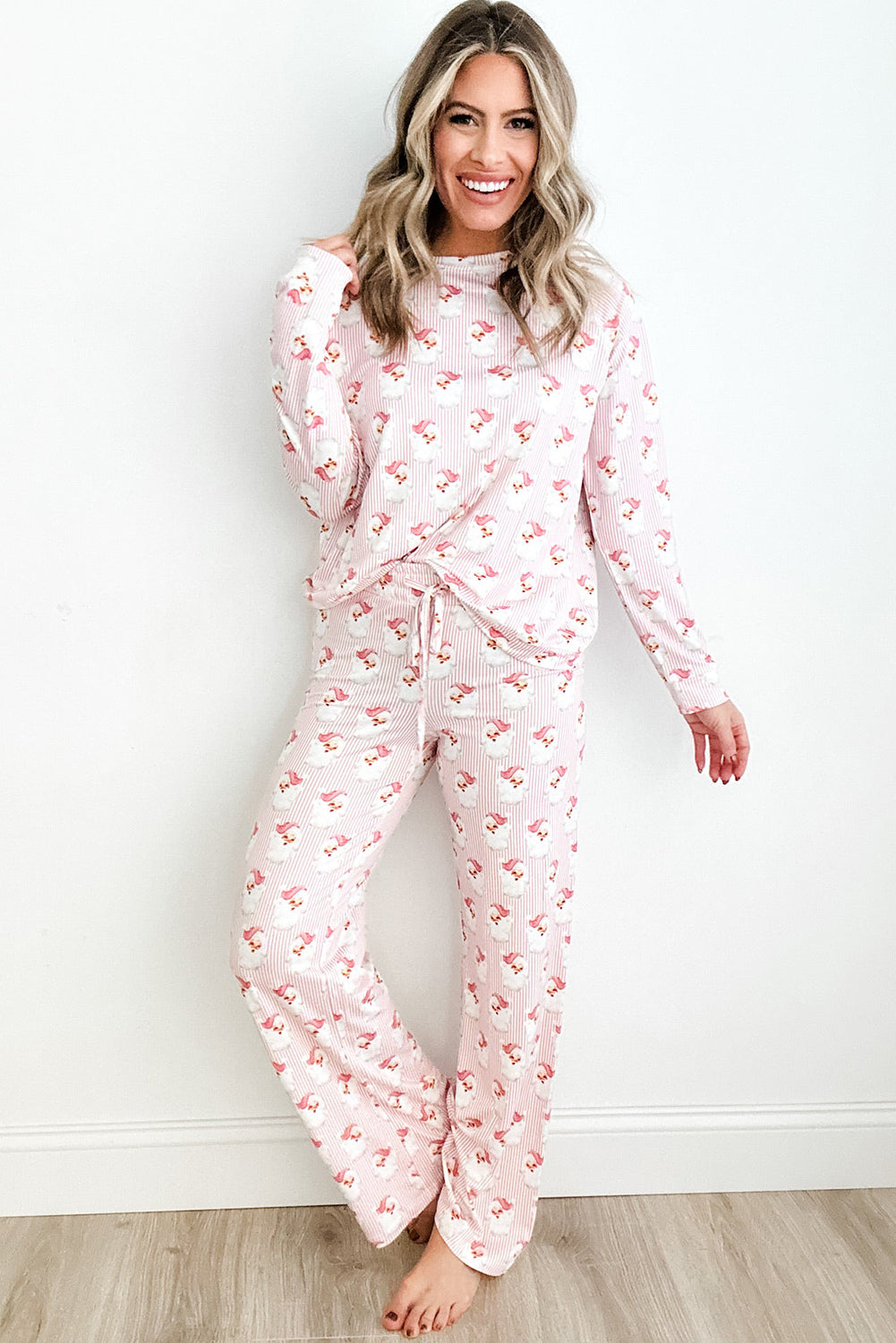 Santa Print Long Sleeve Top and Pants Lounge Set - Sydney So Sweet