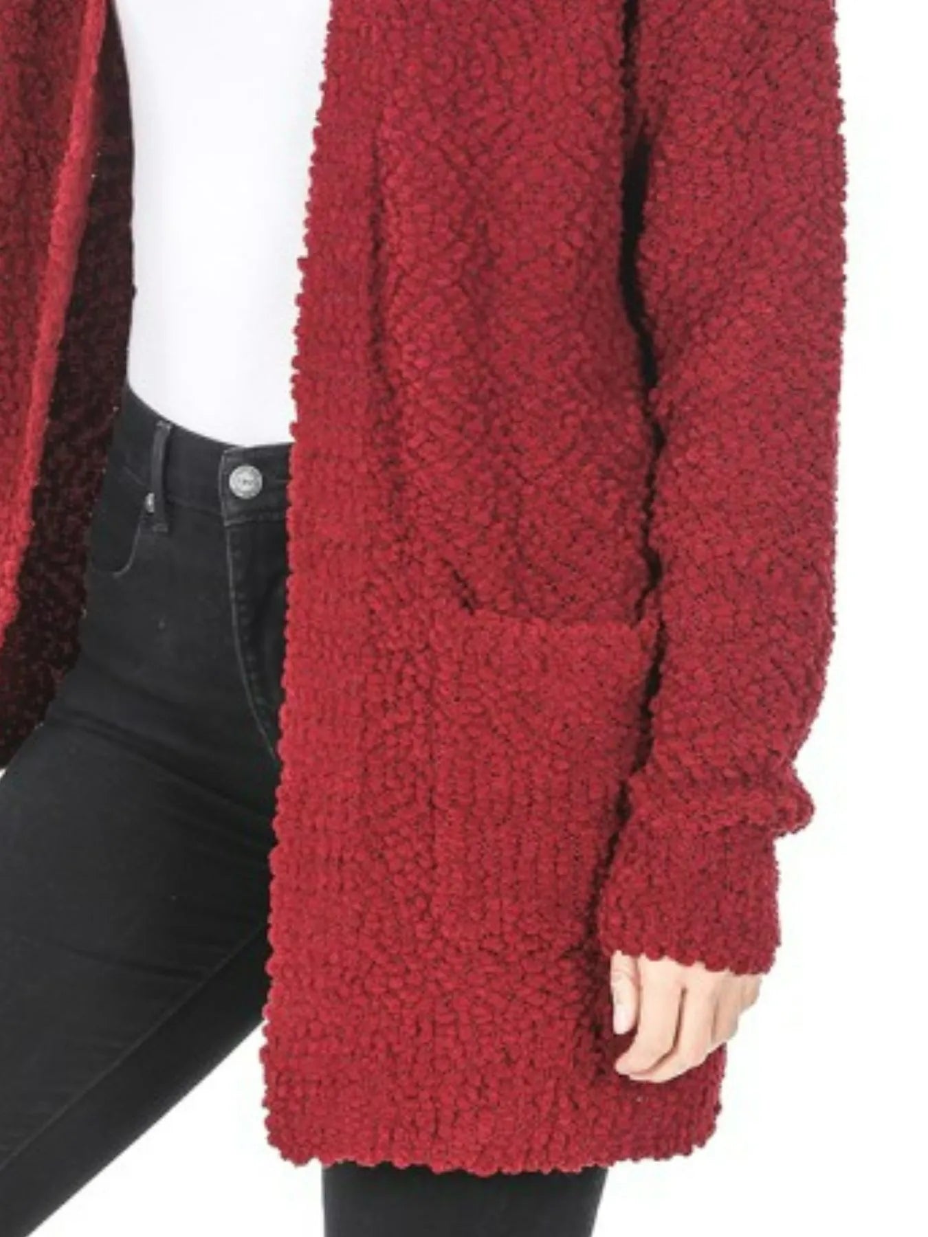 Zenana Long Sleeve Popcorn Sweater Cardigan with Pockets - Sydney So Sweet