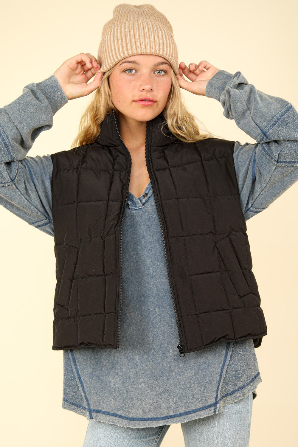 VERY J Zip Up Puffer Padded Warm Vest - Sydney So Sweet