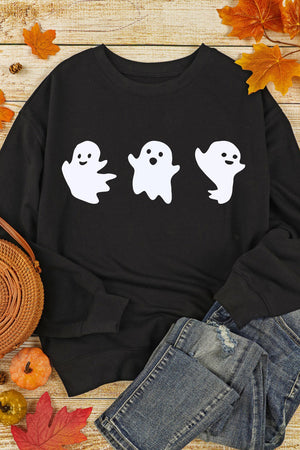 Ghost Round Neck Long Sleeve Sweatshirt - Sydney So Sweet