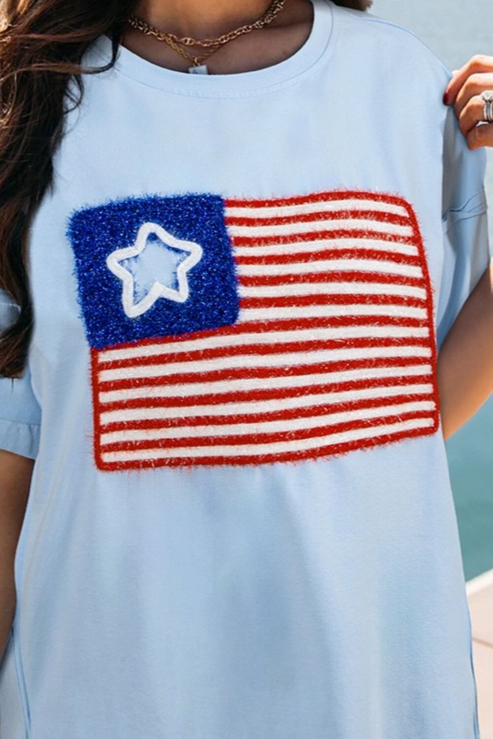 US Flag Round Neck Short Sleeve T-Shirt - Sydney So Sweet