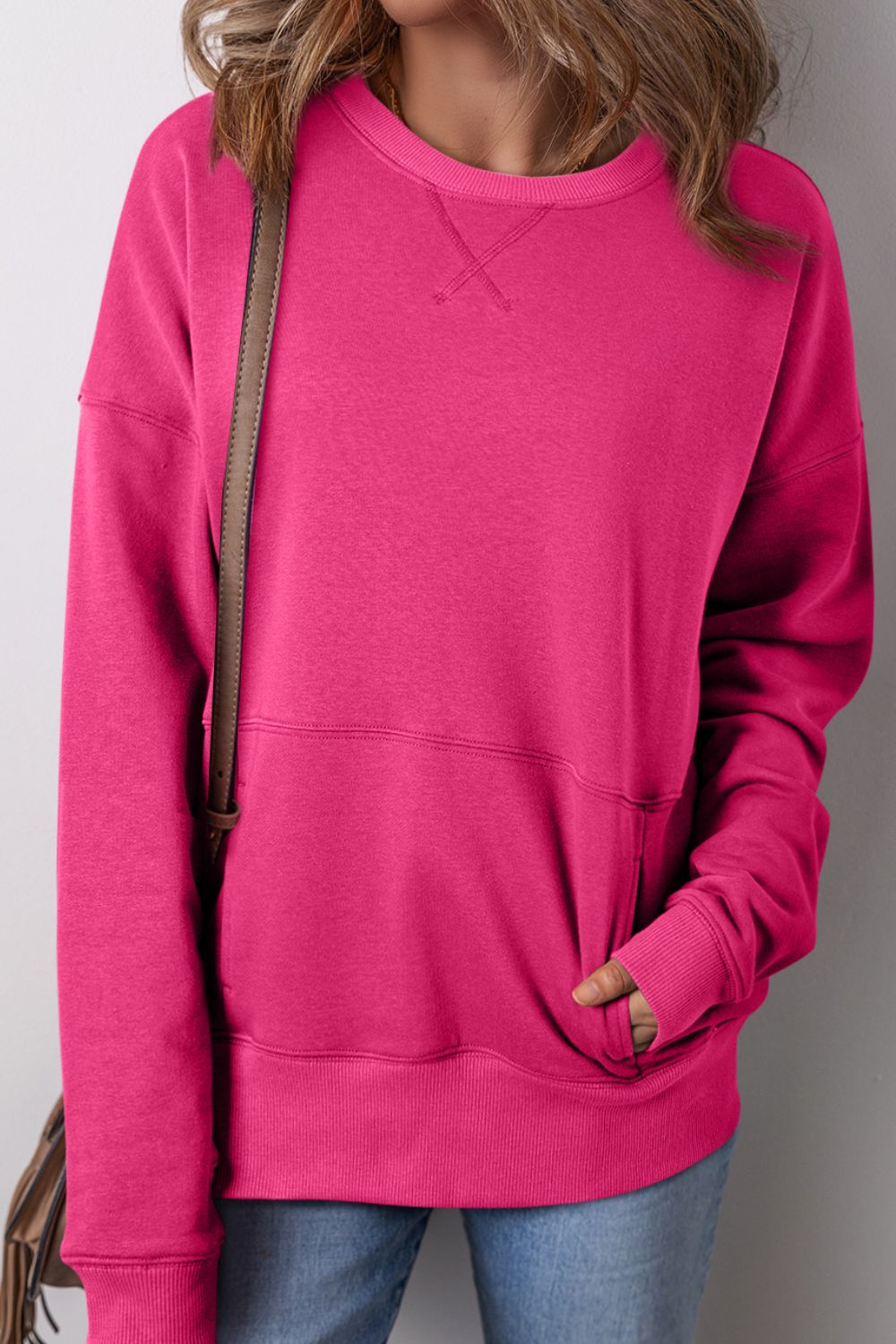 Solid Color Round Neck Long Sleeve Sweatshirt - Sydney So Sweet