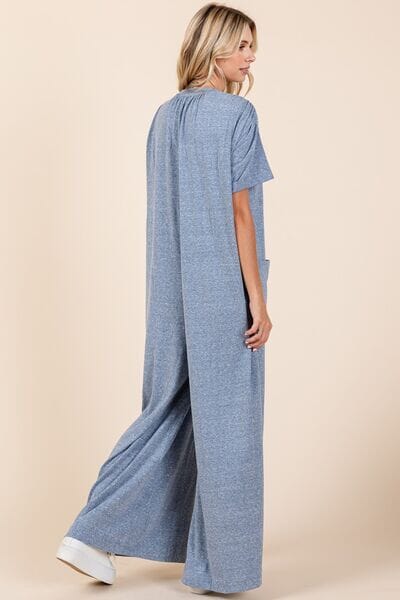 Mittoshop Button Detail Short Sleeve Wide Leg Jumpsuit - Sydney So Sweet