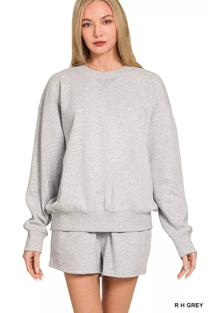 Zenana Fleece Long Sleeve Sweatshirts & Shorts Set - Sydney So Sweet