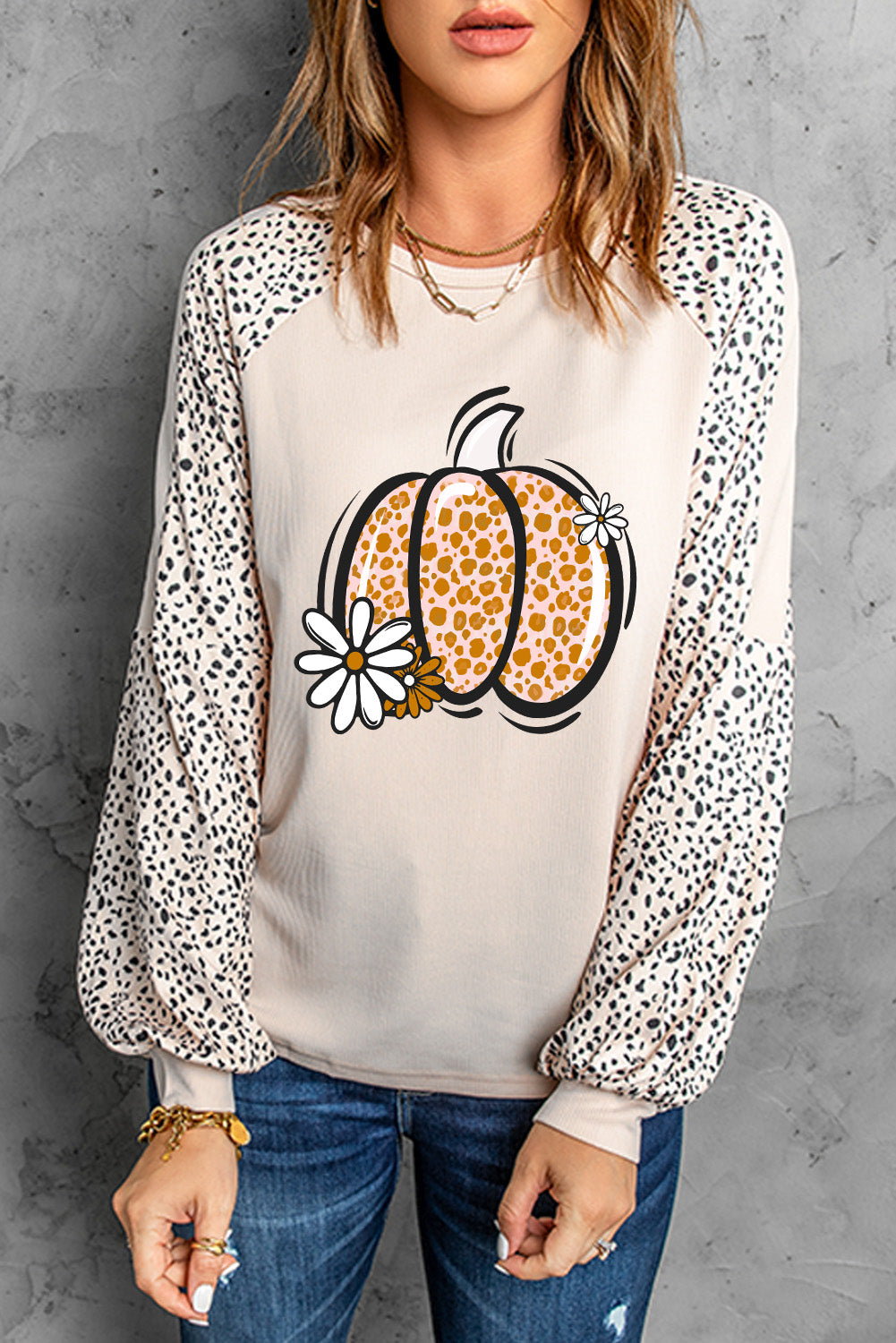 Pumpkin Graphic Round Neck Long Sleeve Top - Sydney So Sweet