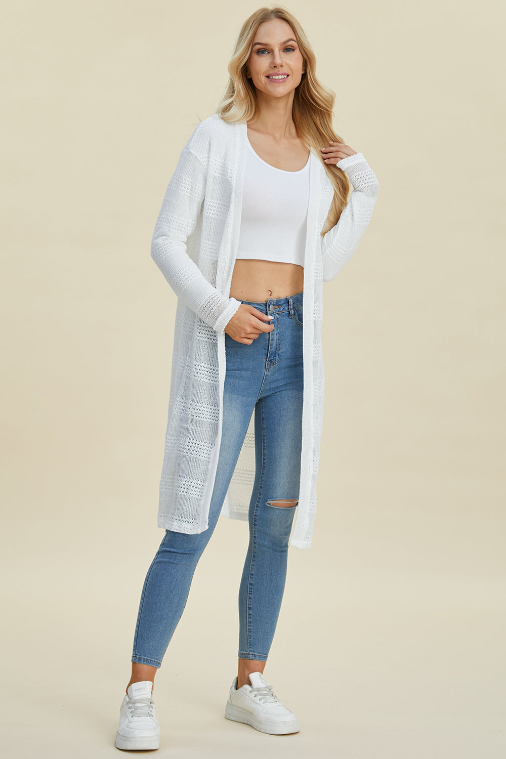 Double Take Full Size Open Front Longline Cardigan - Sydney So Sweet