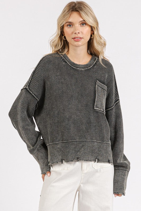 Mittoshop Distressed Hem Round Neck Dropped Shoulder Sweater - Sydney So Sweet