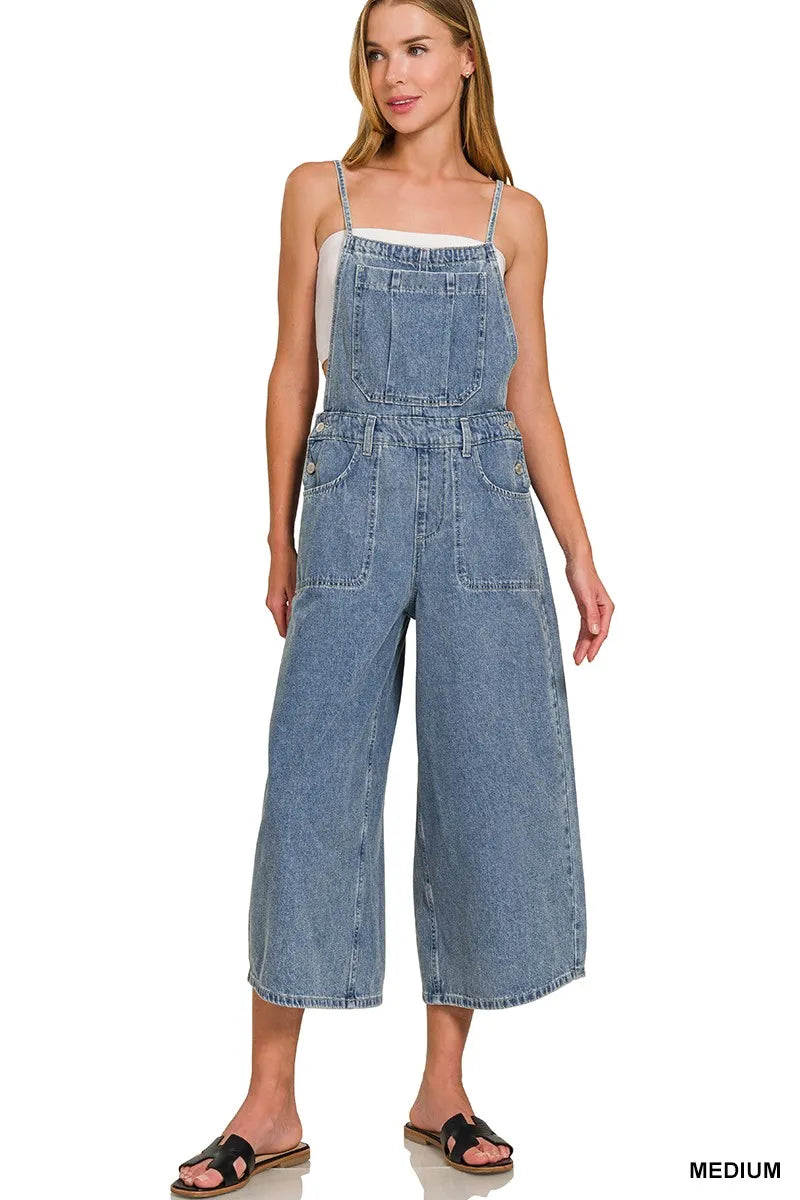 Zenana Denim Medium Washed Wide Leg Overalls - Sydney So Sweet