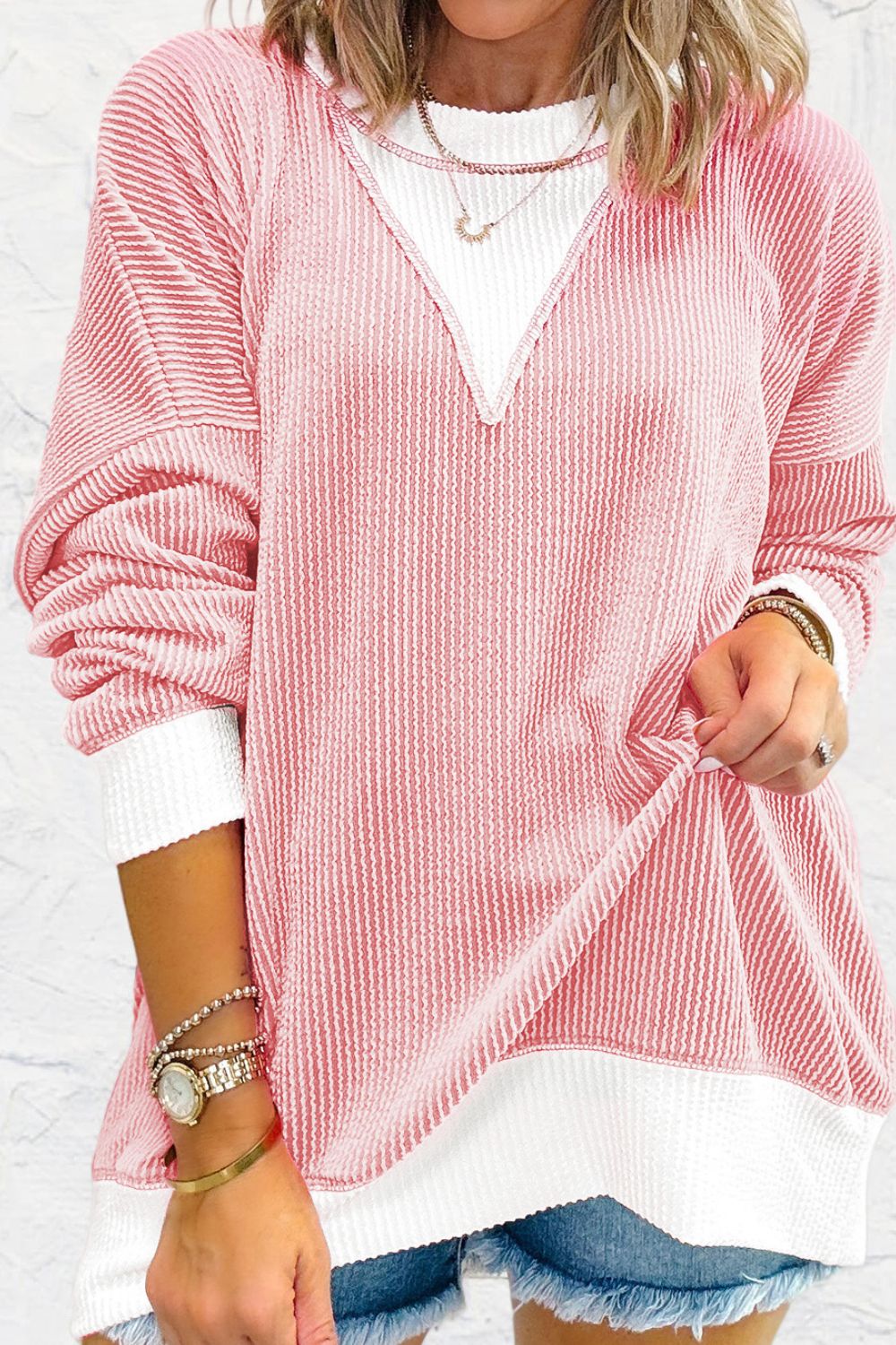 Contrast Round Neck Long Sleeve Sweatshirt - Sydney So Sweet