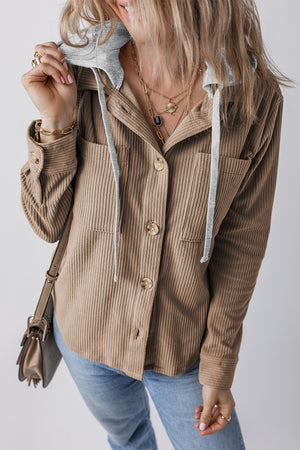 Drawstring Button Up Long Sleeve Hooded Jacket - Sydney So Sweet