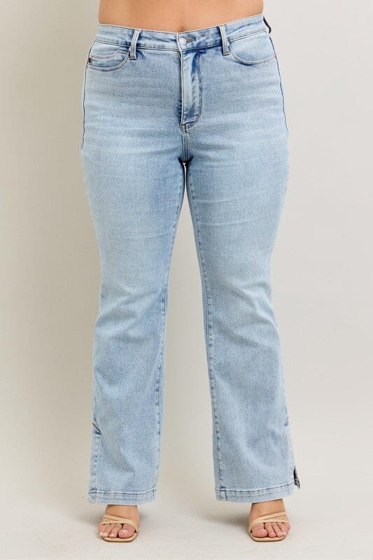 Judy Blue Full Size Tummy Control Vintage Wash Side Slit Slim Boot Jeans Plus Size - Sydney So Sweet