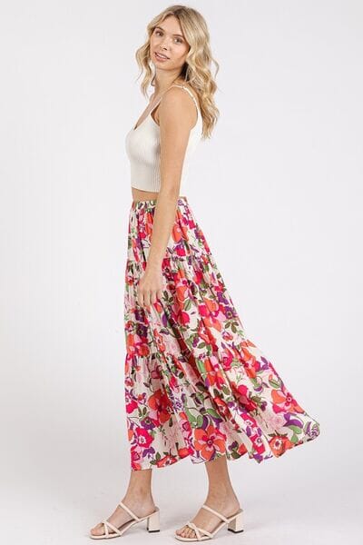 Mittoshop Flower Print Elastic Waist Tiered Skirt - Sydney So Sweet